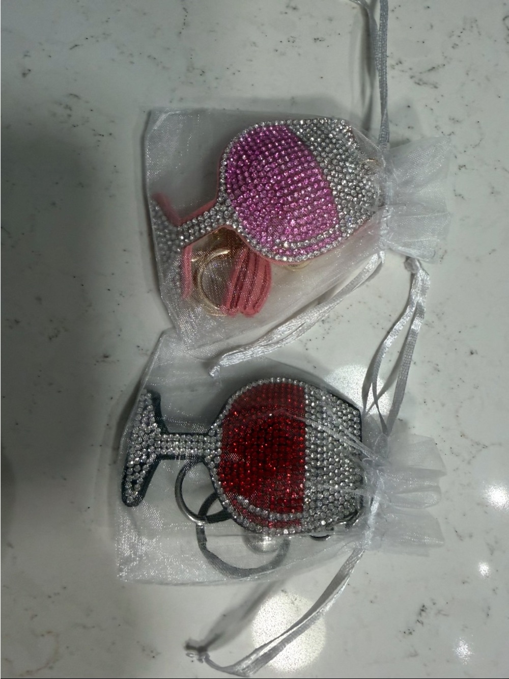 Rhinestone Wine Glass Keychain Charm - Pink & Red